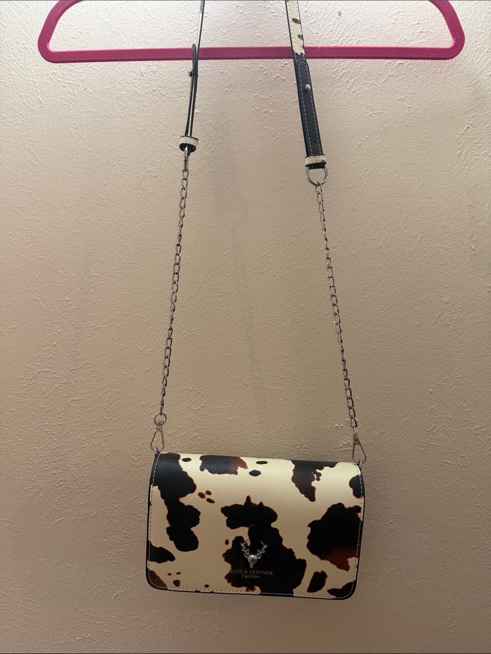 Cowhide Print Crossbody Bag - Black & White